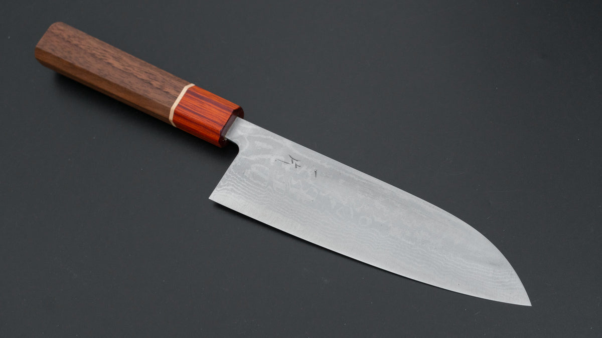 Hitohira Setsu Forged VG-10 Damascus Santoku 165mm Walnut Handle (Rengas Ferrule)