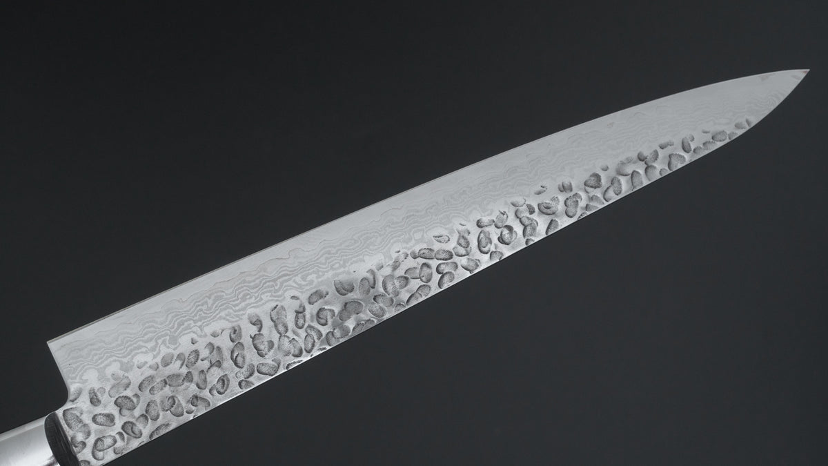Hitohira Imojiya ST Tsuchime Damascus Sujihiki 240mm Imitation Mahogany Handle (Yo)