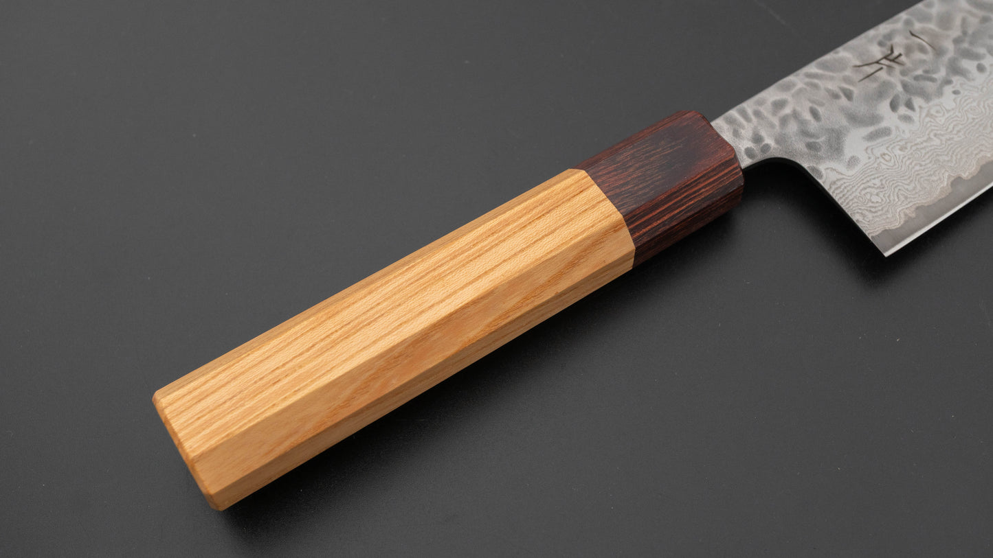 Hitohira Futana Stainless Tsuchime Damascus Santoku 170mm Keyaki Zelkova Handle