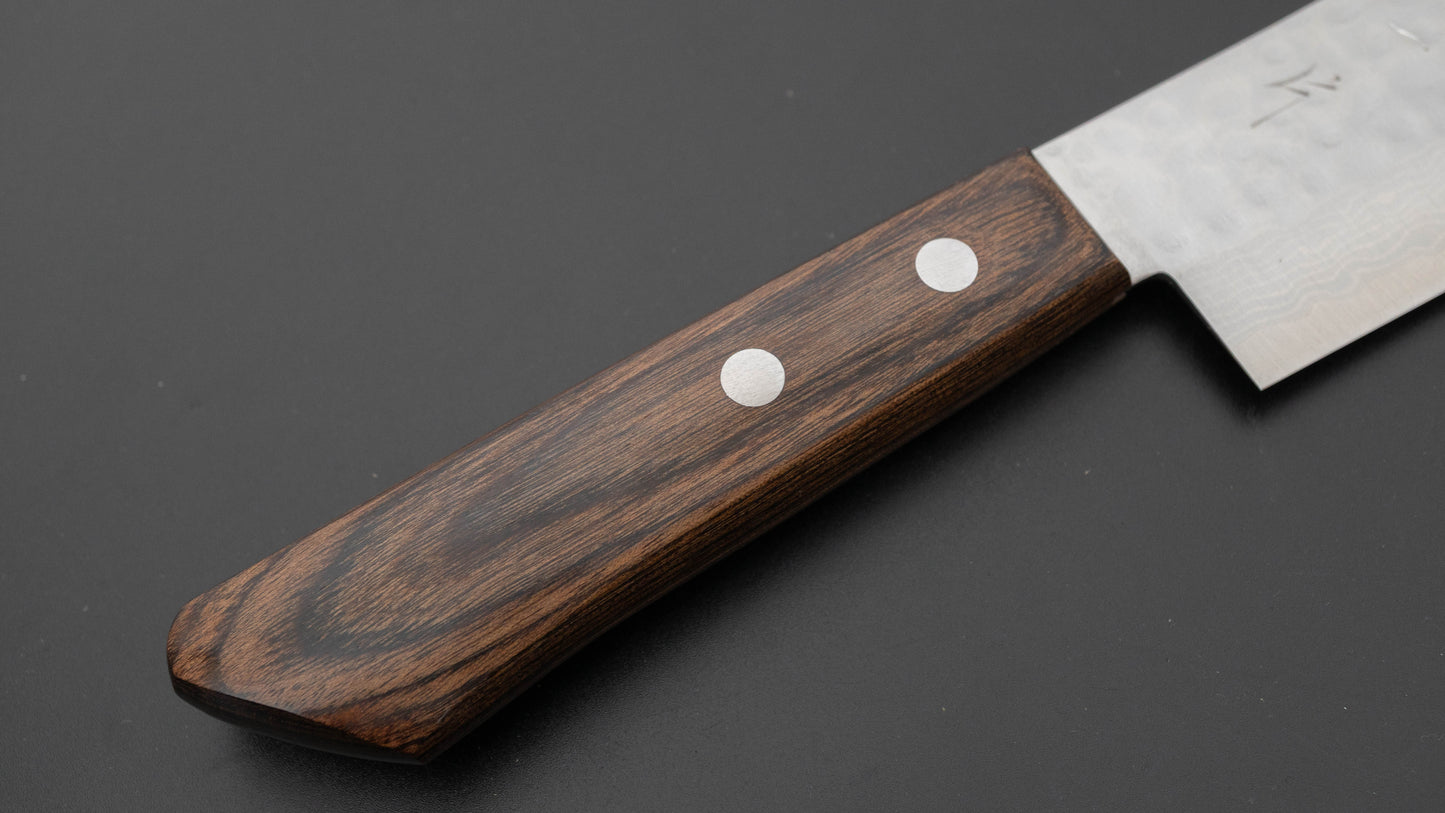 Hitohira NM V10 Tsuchime Damascus Nakiri 130mm Brown Pakka Handle (No Bolster)