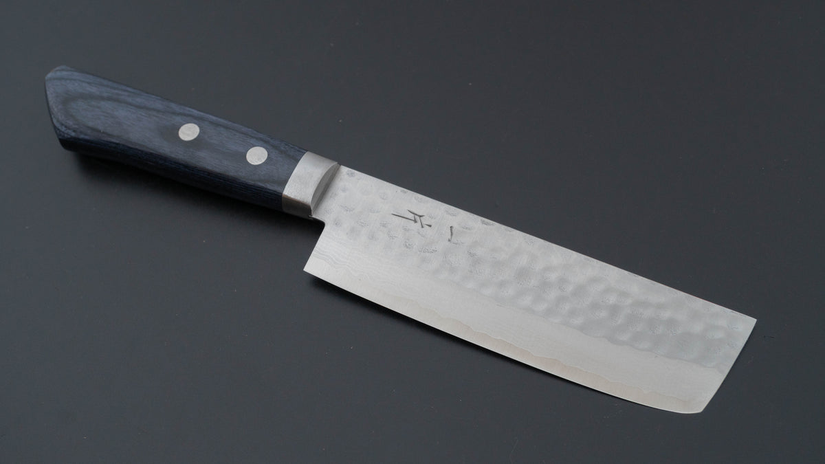 Hitohira NM V10 Tsuchime Damascus Nakiri 130mm Blue Pakka Handle