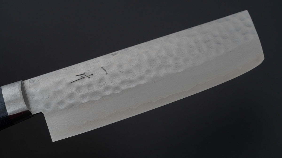 Hitohira NM V10 Tsuchime Damascus Nakiri 130mm Blue Pakka Handle