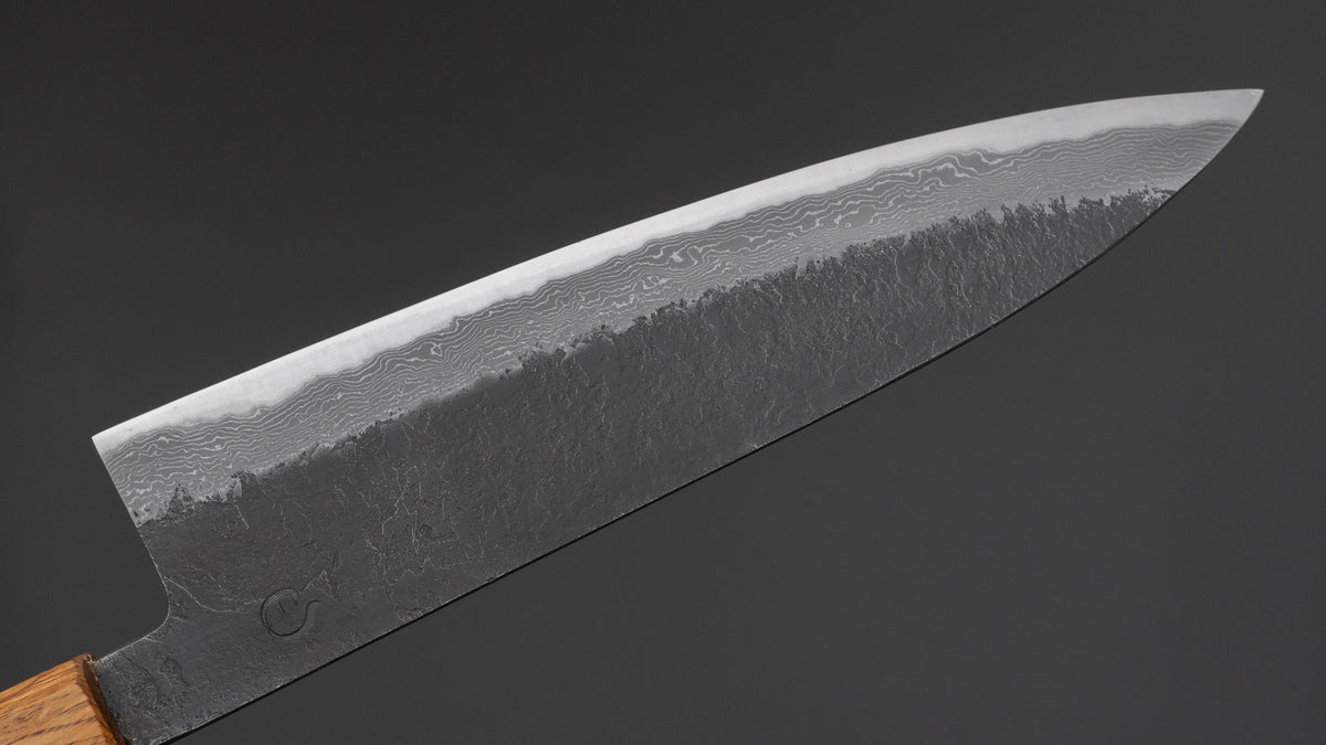 Hitohira Hinode Nashiji Damascus White #2 Gyuto 210mm Burnt Oak Handle (#03)