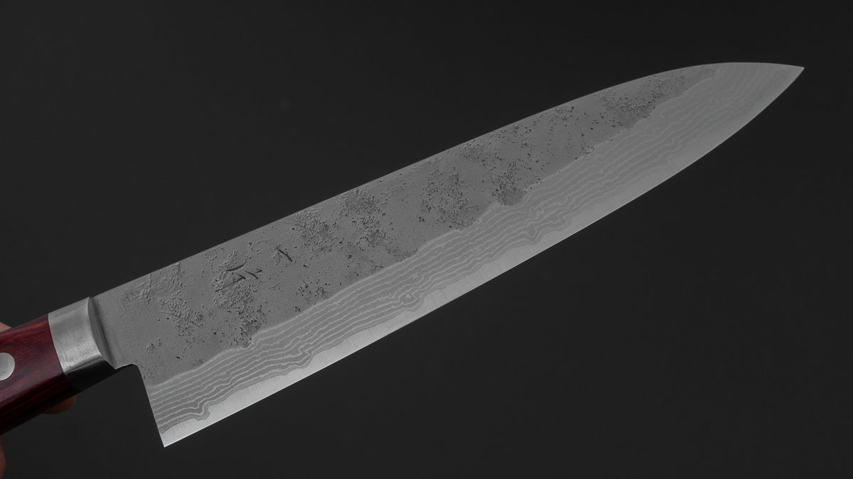Hitohira NM V10 Nashiji Damascus Gyuto 180mm Wine Pakka Handle