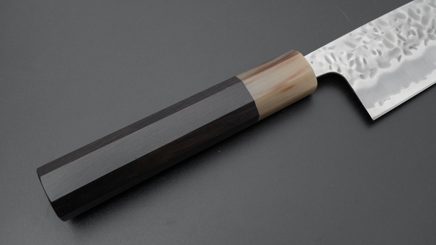 Hitohira Futana White #1 Migaki Tsuchime Santoku 170mm Ebony Handle