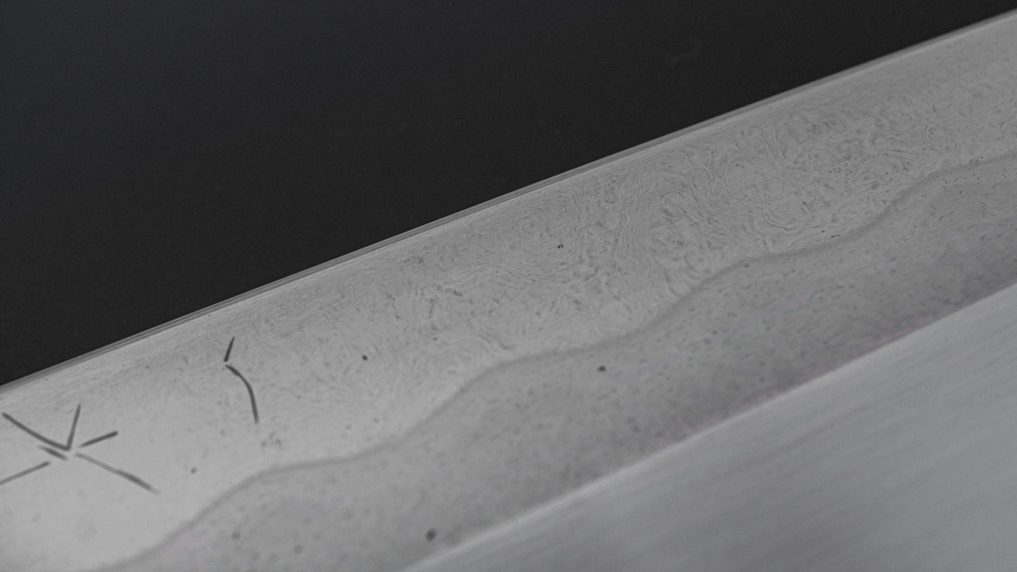 Hitohira Togashi Blue #1 Notaremon Mizu Honyaki Gyuto 240mm Kurokaki Persimmon Handle (#112/ Saya)