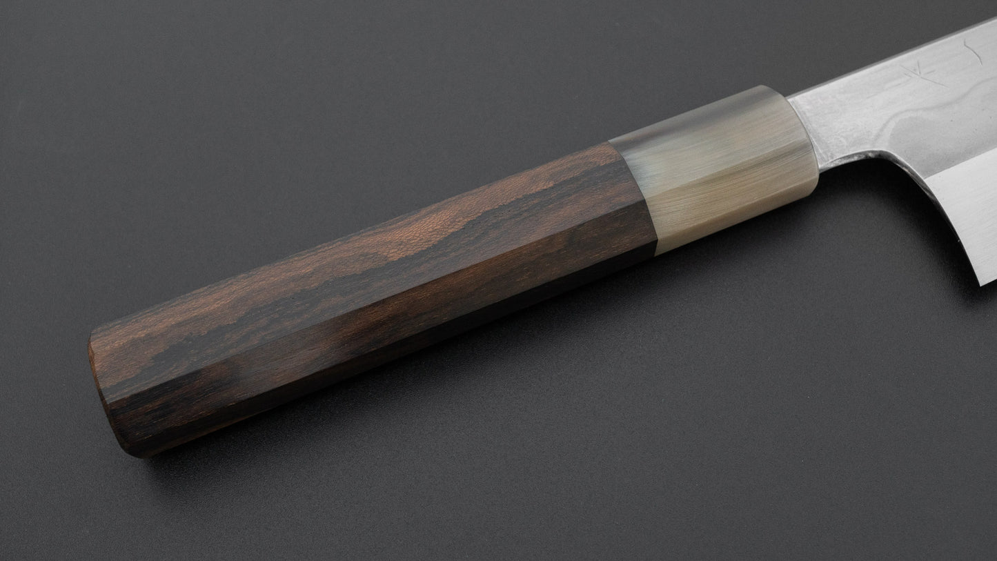 ひとひら 富樫 青一鋼 湾れ紋 水本焼 牛刀 240mm 暹羅柿柄 (#168)