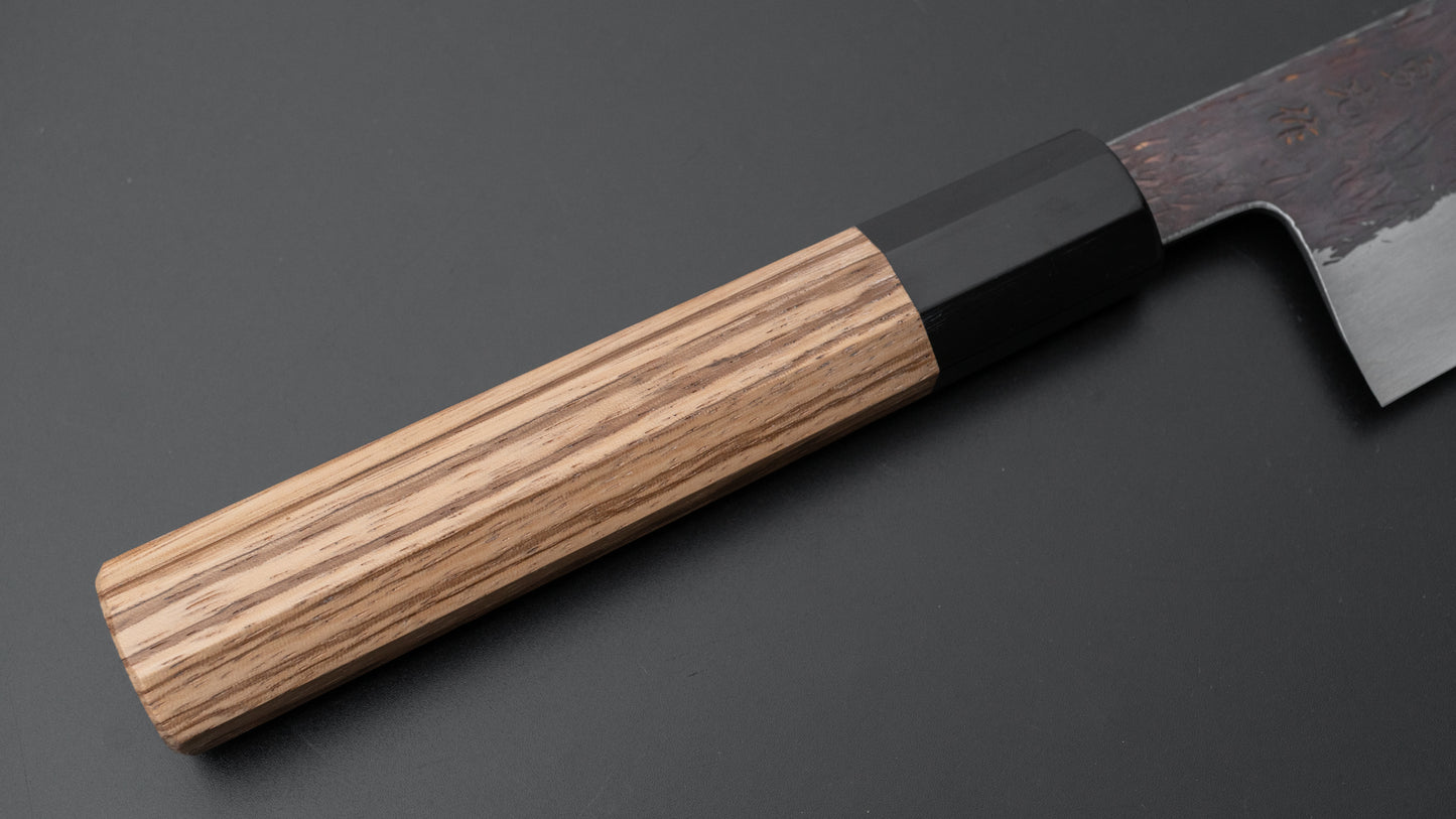Isamitsu Blue Super Stainless Clad Kurouchi Gyuto 240mm Taihei Zebrawood Handle - HITOHIRA