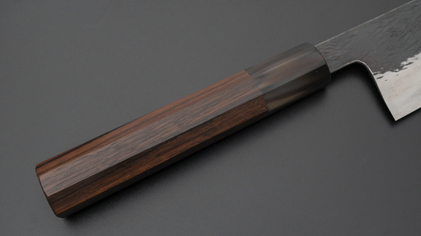 Isamitsu Blue Super Stainless Clad Kurouchi Gyuto 240mm Taihei Makassar Ebony Handle - HITOHIRA