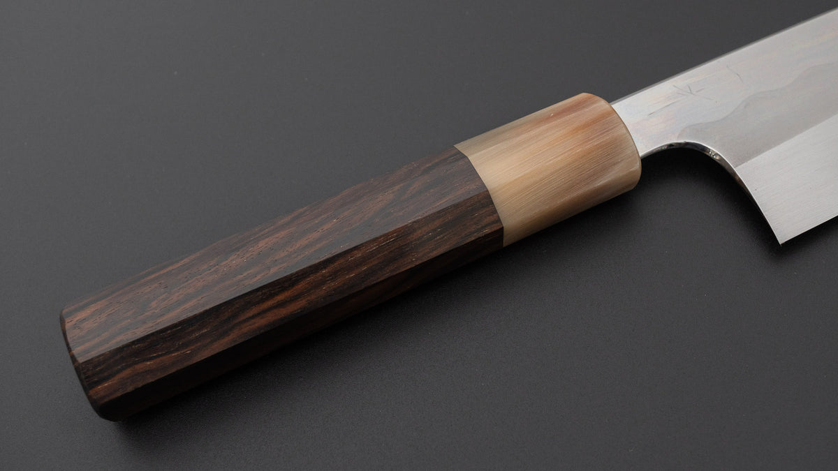 Hitohira Togashi White #1 Notaremon Mizu Honyaki Santoku 180mm Taihei Makassar Ebony Handle (#186/ Saya)