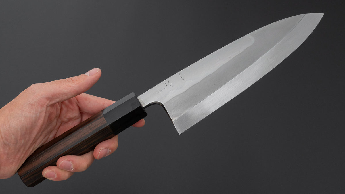 Hitohira Togashi White #1 Notaremon Mizu Honyaki Deba 180mm Taihei Makassar Ebony Handle (#161/ Saya)