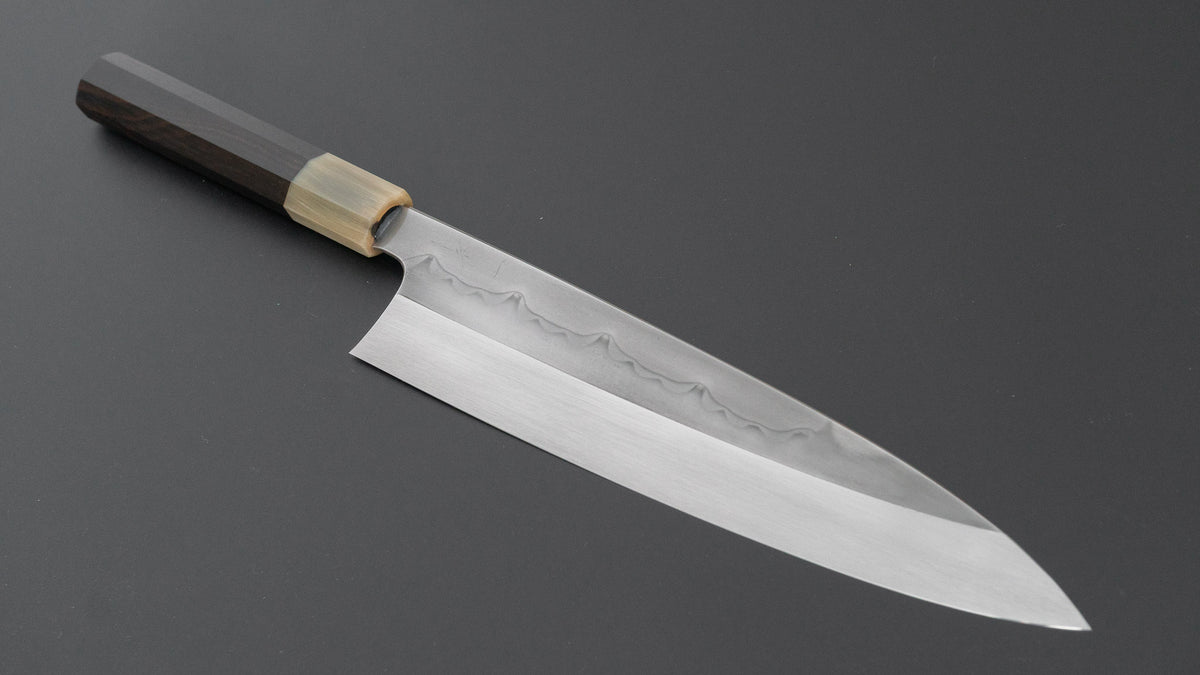 Hitohira Togashi White #1 Sanbonsugi Mizu Honyaki Gyuto 240mm Taihei Makassar Ebony Handle (#190/ Saya)