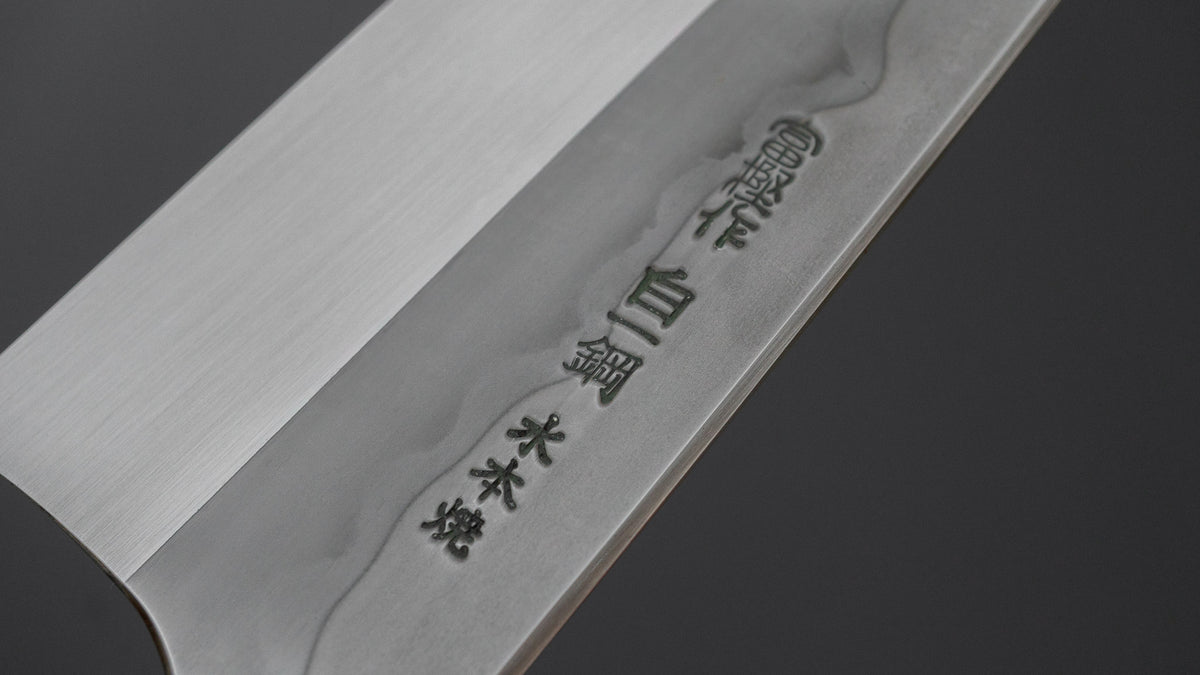 Hitohira Togashi White #1 Sanbonsugi Mizu Honyaki Santoku 180mm Taihei Makassar Ebony Handle (#193/ Saya)