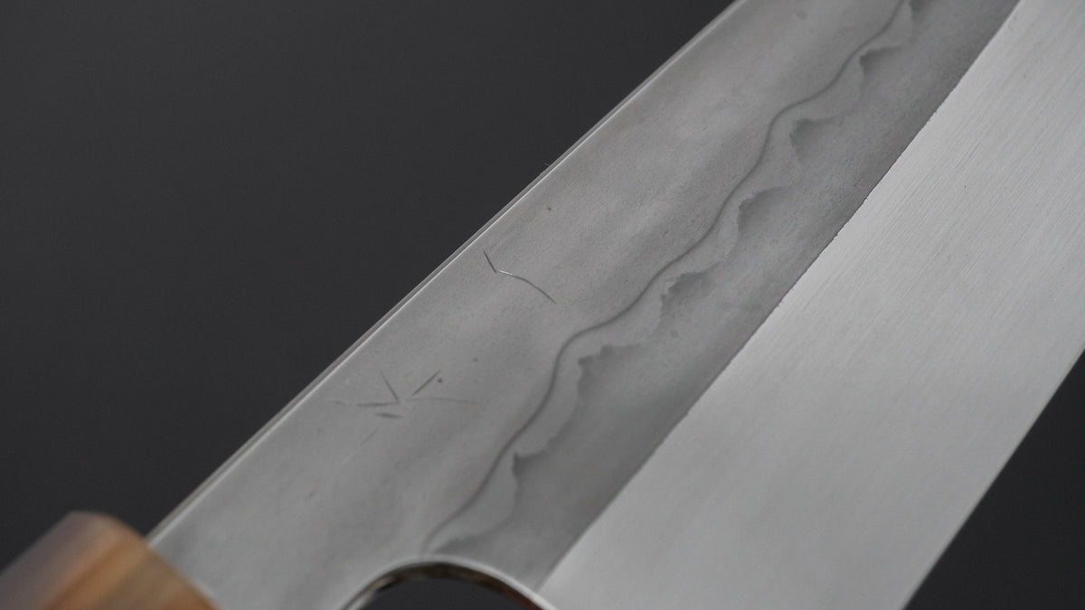 Hitohira Togashi White #1 Sanbonsugi Mizu Honyaki Santoku 180mm Taihei Makassar Ebony Handle (#194/ Saya)