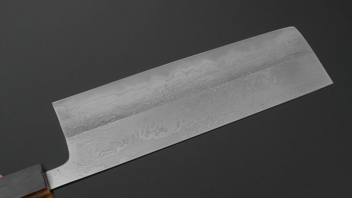 Hitohira Tokuuchi Tanaka Naoki White #1 Damascus Nakiri 180mm Taihei Makassar Ebony Handle