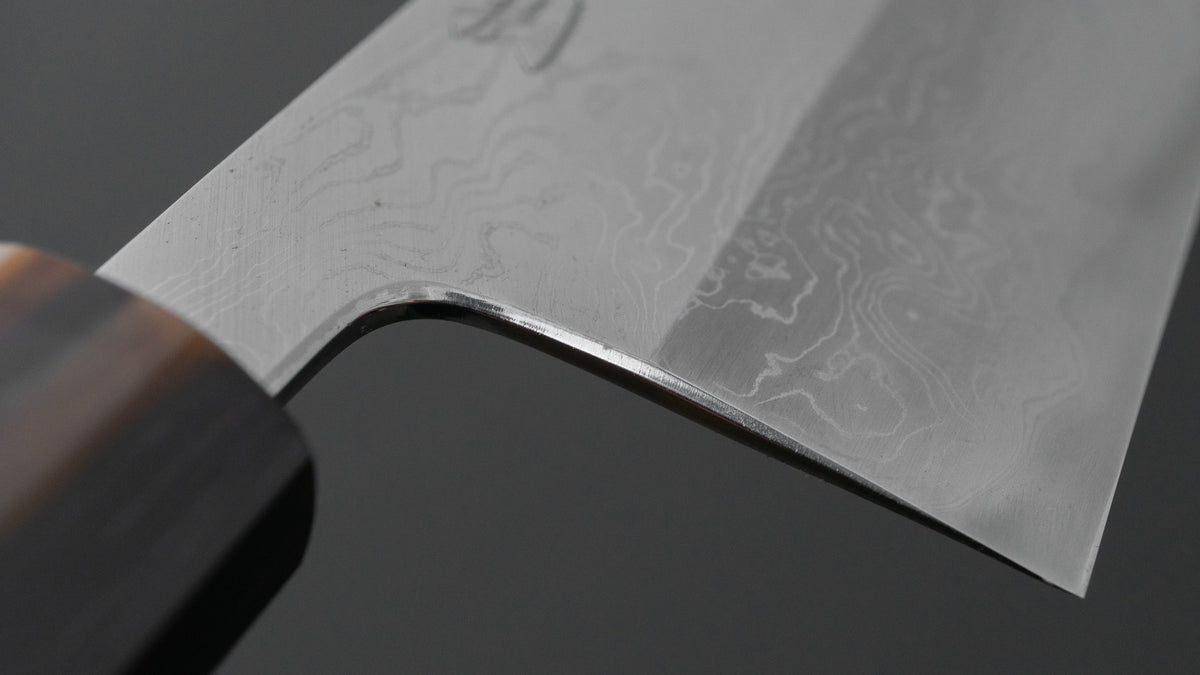 Hitohira Tokuuchi Tanaka Naoki White #1 Damascus Nakiri 180mm Taihei Makassar Ebony Handle
