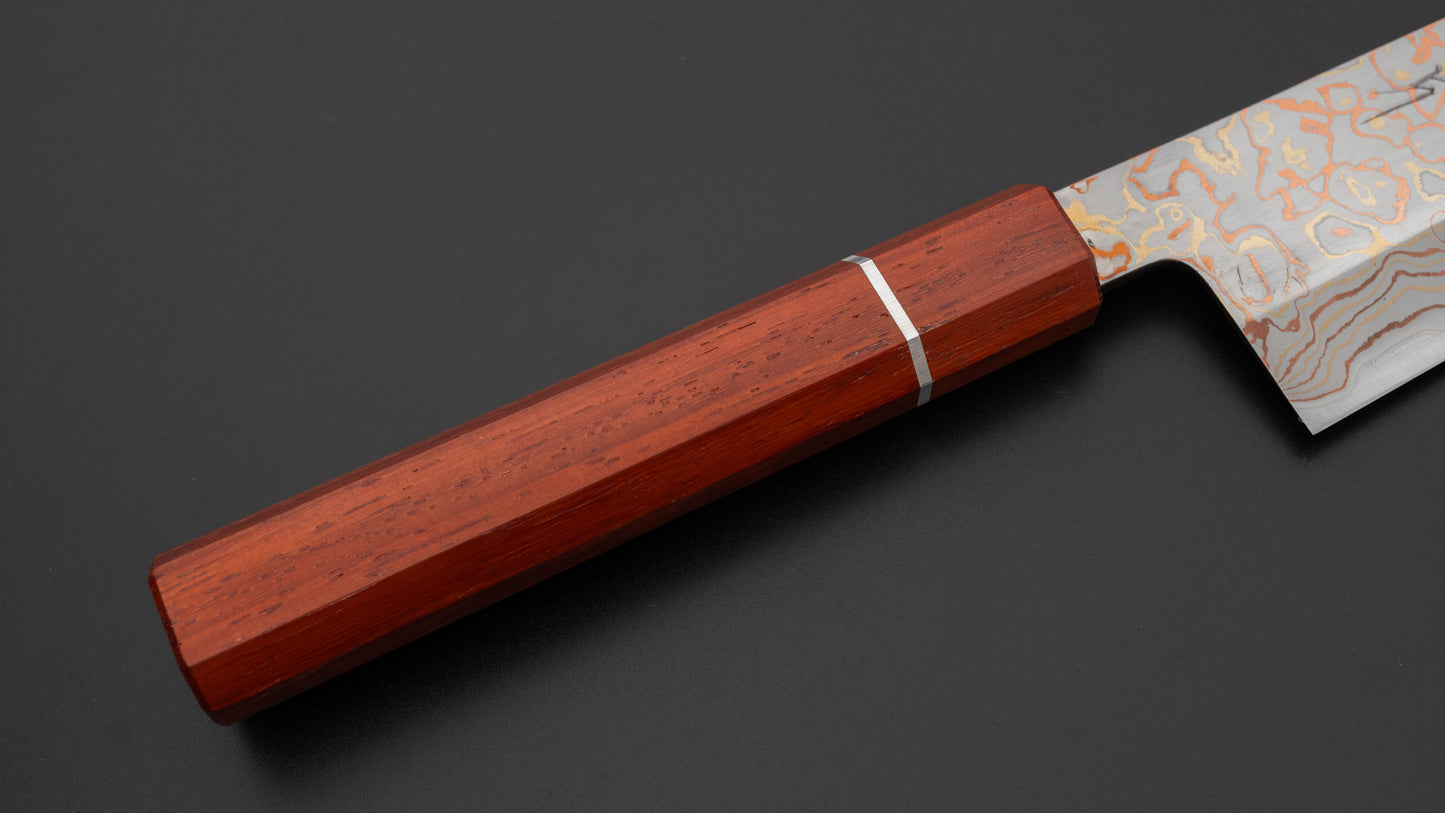 Hitohira Hinode Custom V-toku Rainbow Damascus Gyuto 240mm Padauk Handle