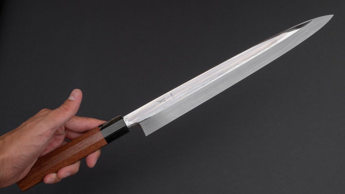 Hitohira Kikuchiyo Manzo White Honyaki Yanagiba 300mm Lacewood Handle (Saya) | HITOHIRA