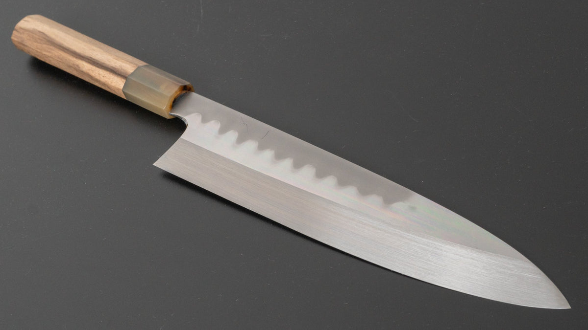 Hitohira Togashi Kyuzo White #1 Hakumon Mizu Honyaki Gyuto 240mm Kurokaki Persimmon Handle (#022/ Saya) | HITOHIRA