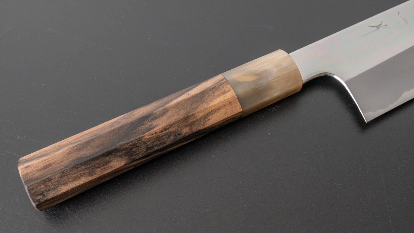 Hitohira Togashi White #1 Stainless Clad Kiritsuke Gyuto 240mm Kurokaki Persimmon Handle (Mirror Polished) - HITOHIRA