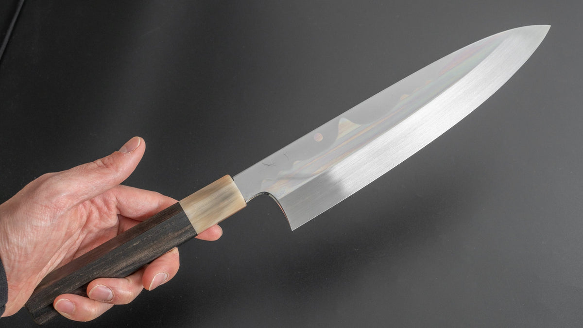 Hitohira Togashi Kyuzo White #1 Fuji Hakumon Mizu Honyaki Gyuto 240mm Taihei Ebony Handle (#045/ Saya) - HITOHIRA