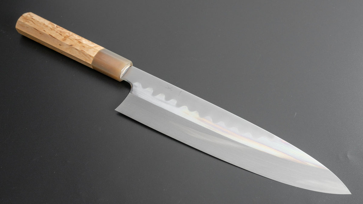 Hitohira Togashi Kyuzo White #1 Hakumon Mizu Honyaki Gyuto 240mm Taihei Masur Birch Handle (#047/ Saya) - HITOHIRA