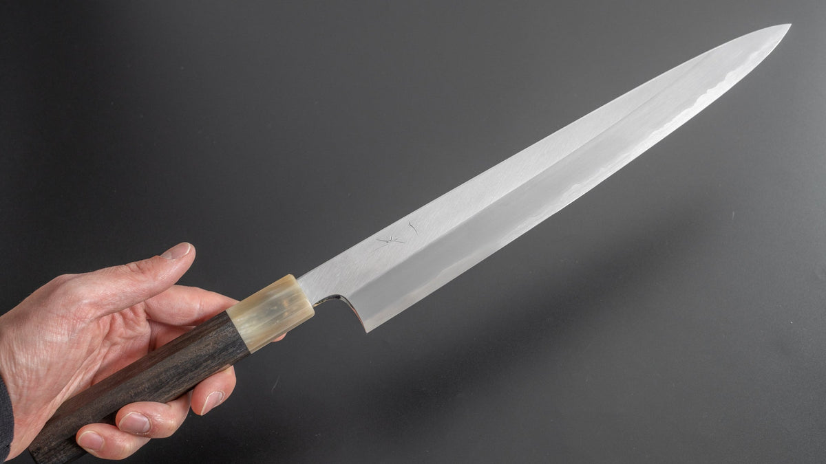 Hitohira Togashi White #1 Stainless Clad Migaki Sujihiki 300mm Taihei Ebony Handle - HITOHIRA