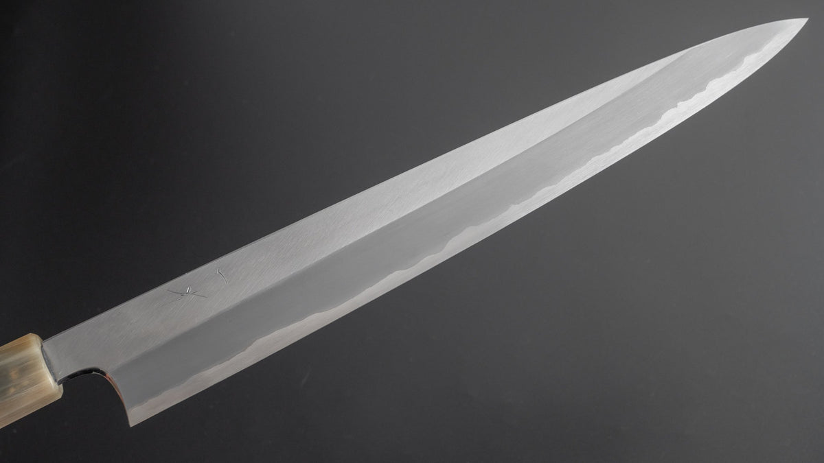Hitohira Togashi White #1 Stainless Clad Migaki Sujihiki 300mm Taihei Ebony Handle - HITOHIRA