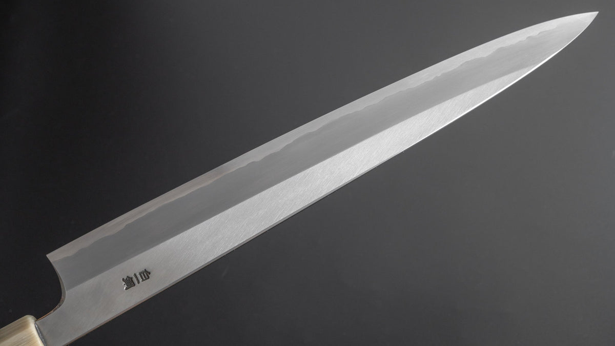 Hitohira Togashi White #1 Stainless Clad Migaki Sujihiki 300mm Taihei Ebony Handle - HITOHIRA