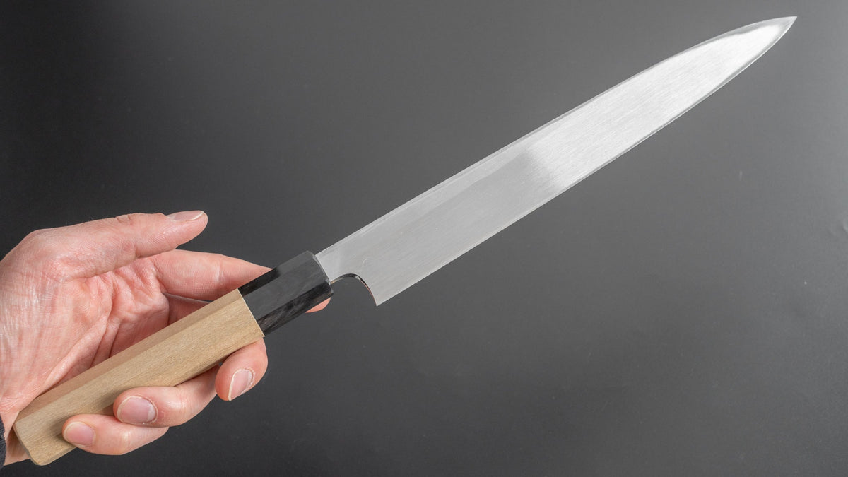 Hitohira Kikuchiyo Manzo White #3 Left-Handed Yanagiba 240mm Ho Wood Handle - HITOHIRA