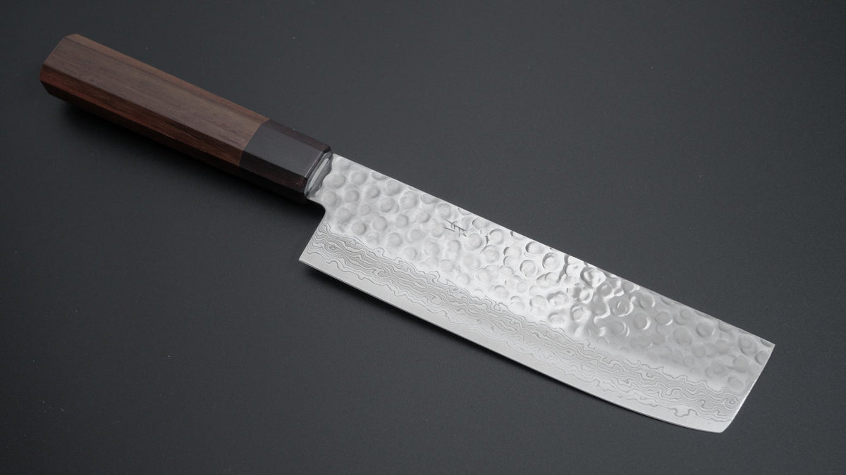 Hitohira HG Tsuchime Damascus Nakiri Rosewood Handle (Original Handle) - HITOHIRA
