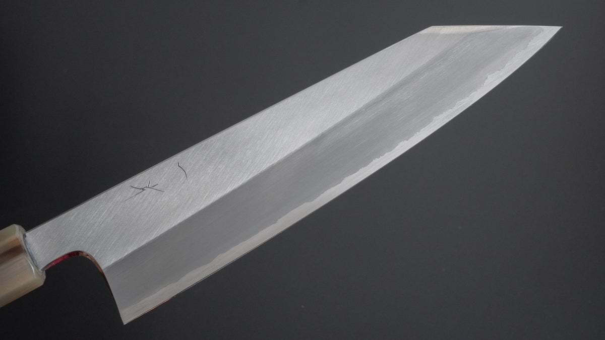 Hitohira Togashi White #1 Stainless Clad Migaki Kiritsuke Gyuto 210mm Taihei Ebony Handle - HITOHIRA