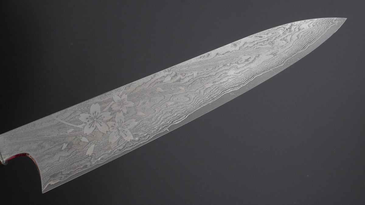 Hitohira Uki Sakura Damascus Gyuto 240mm Fusion Ebony Handle - HITOHIRA