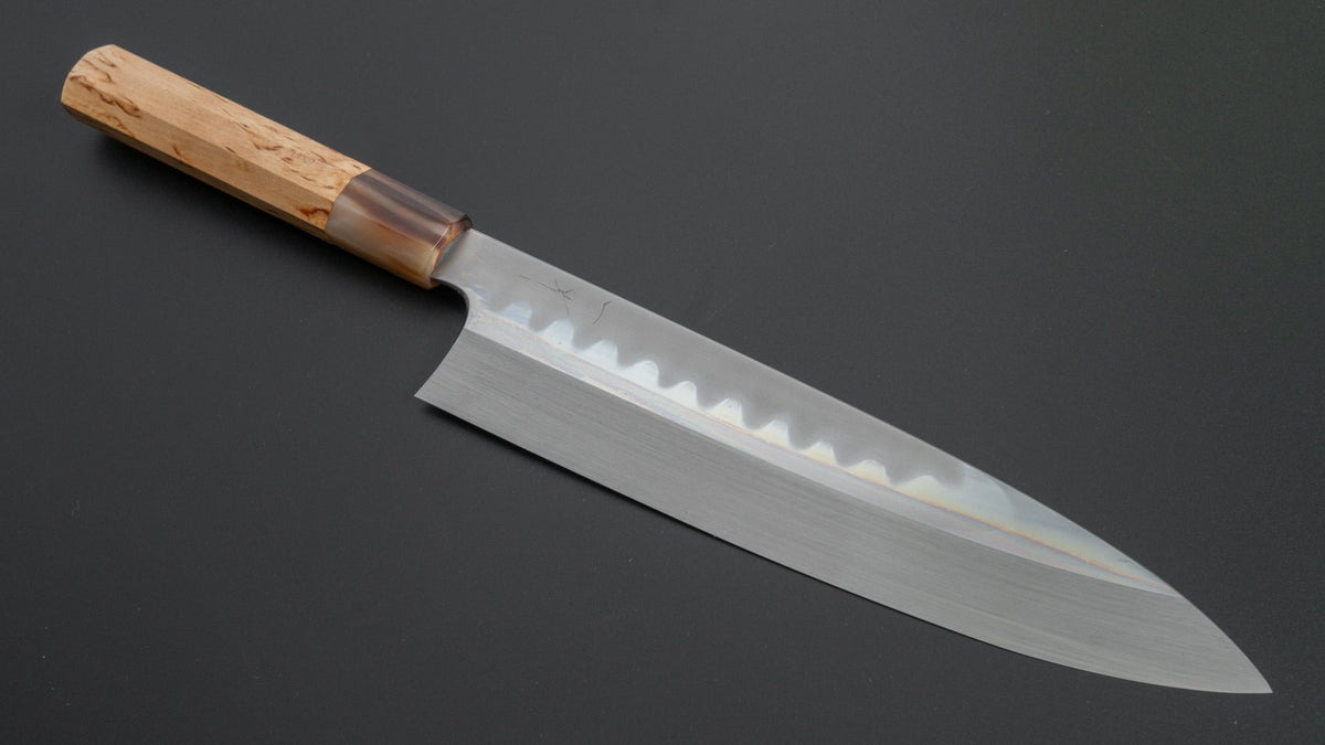 Hitohira Togashi Kyuzo White #1 Hakumon Mizu Honyaki Gyuto 240mm Taihei Masur Birch Handle (#052/ Saya) - HITOHIRA