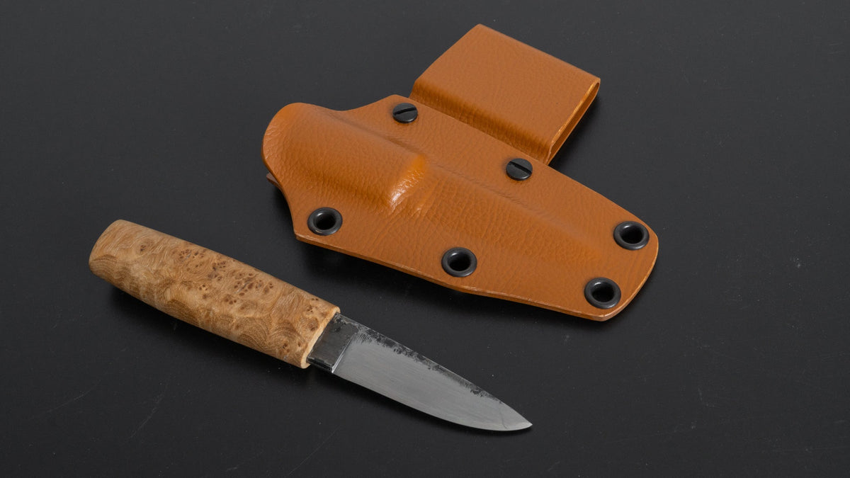 Kanatoko Work Knife Fixed Blade 60mm Elm Burl Handle - HITOHIRA