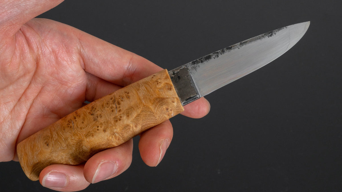 Kanatoko Work Knife Fixed Blade 60mm Elm Burl Handle - HITOHIRA
