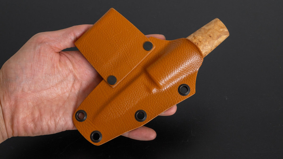 Kanatoko Work Knife Fixed Blade 60mm Elm Burl Handle - HITOHIRA