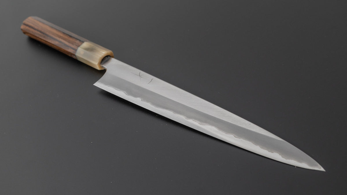 Hitohira Togashi White #1 Stainless Clad Migaki Sujihiki 240mm Ziricote Handle - HITOHIRA