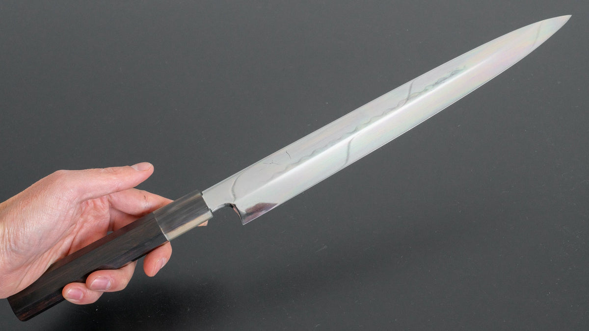 Hitohira Kikuchiyo Manzo White #3 Honyaki Yanagiba 300mm Ebony Handle (Mirror Polished/ Saya) - HITOHIRA
