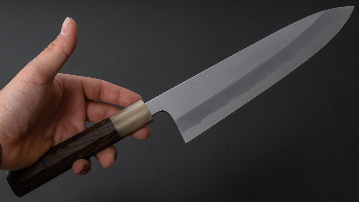 Hitohira Tanaka Kyuzo Blue #1 Migaki Gyuto 240mm Ziricote Handle (Extra Height) - HITOHIRA