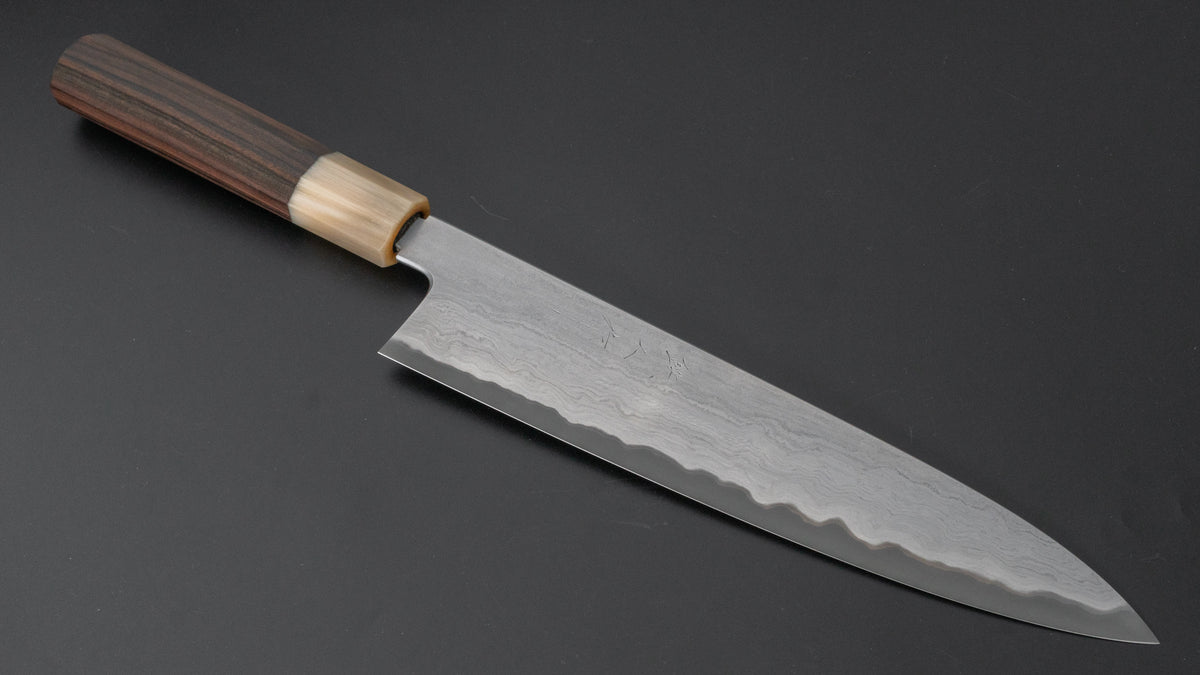 Tetsujin Blue #2 Metal Flow Gyuto 240mm Taihei Makassar Ebony Handle - HITOHIRA