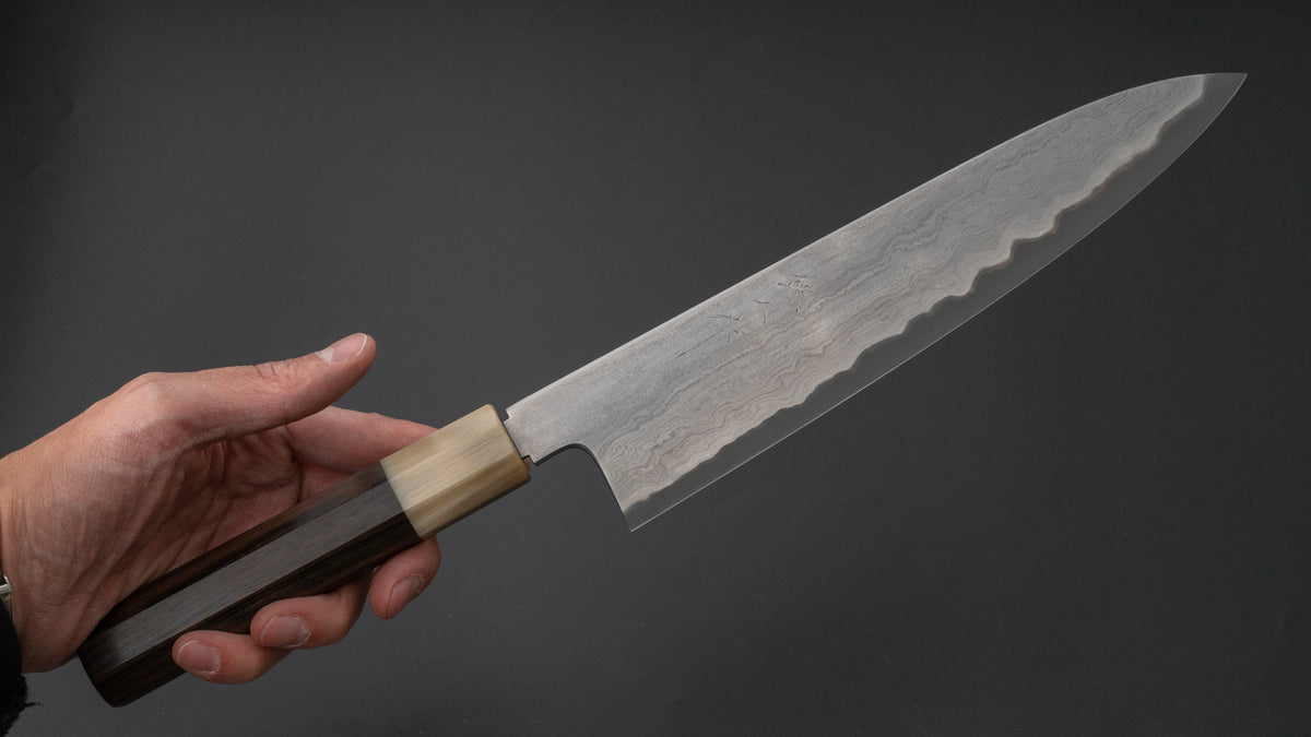 Tetsujin Blue #2 Metal Flow Gyuto 240mm Taihei Makassar Ebony Handle - HITOHIRA