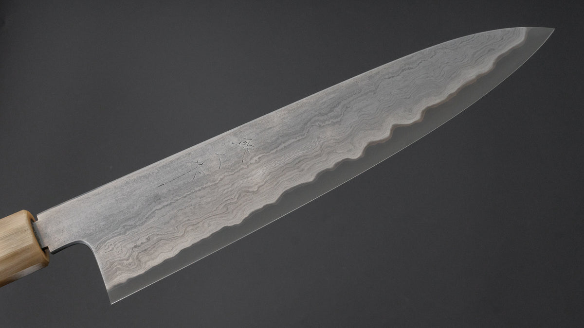 Tetsujin Blue #2 Metal Flow Gyuto 240mm Taihei Makassar Ebony Handle - HITOHIRA
