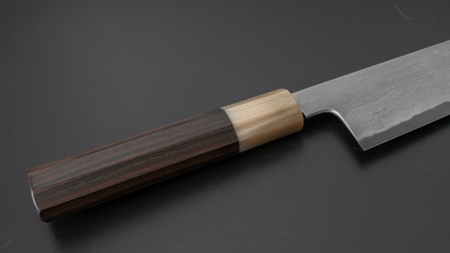 Tetsujin Blue #2 Metal Flow Gyuto 240mm Taihei Makassar Ebony Handle - HITOHIRA