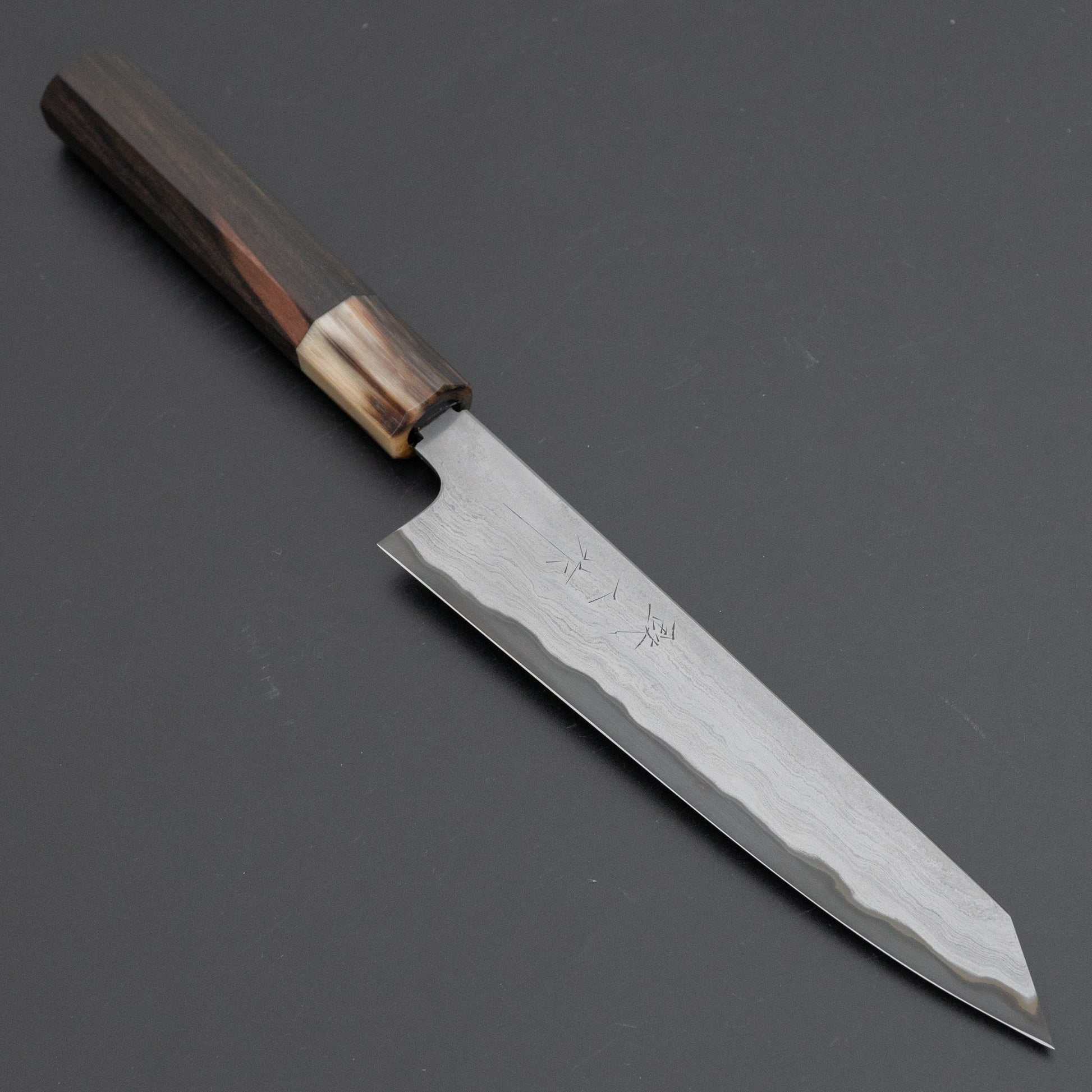 Tetsujin Blue #2 Metal Flow Kiritsuke Petty 165mm Taihei Makassar Ebony Handle - HITOHIRA