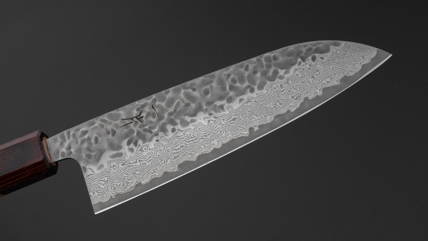 Hitohira Futana Stainless Tsuchime Damascus Santoku 170mm Keyaki Zelkova Handle