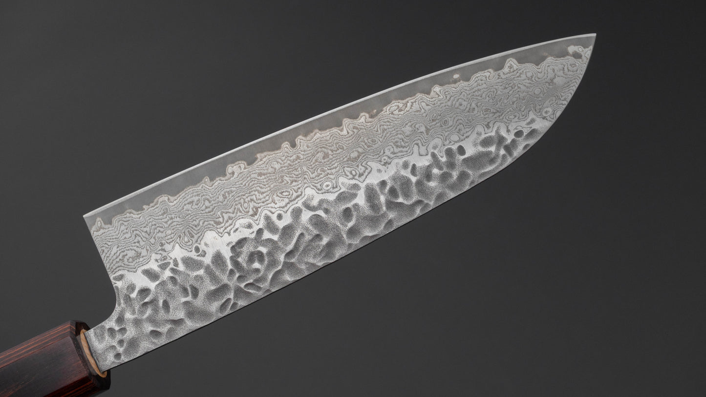 Hitohira Futana Stainless Tsuchime Damascus Santoku 170mm Keyaki Zelkova Handle