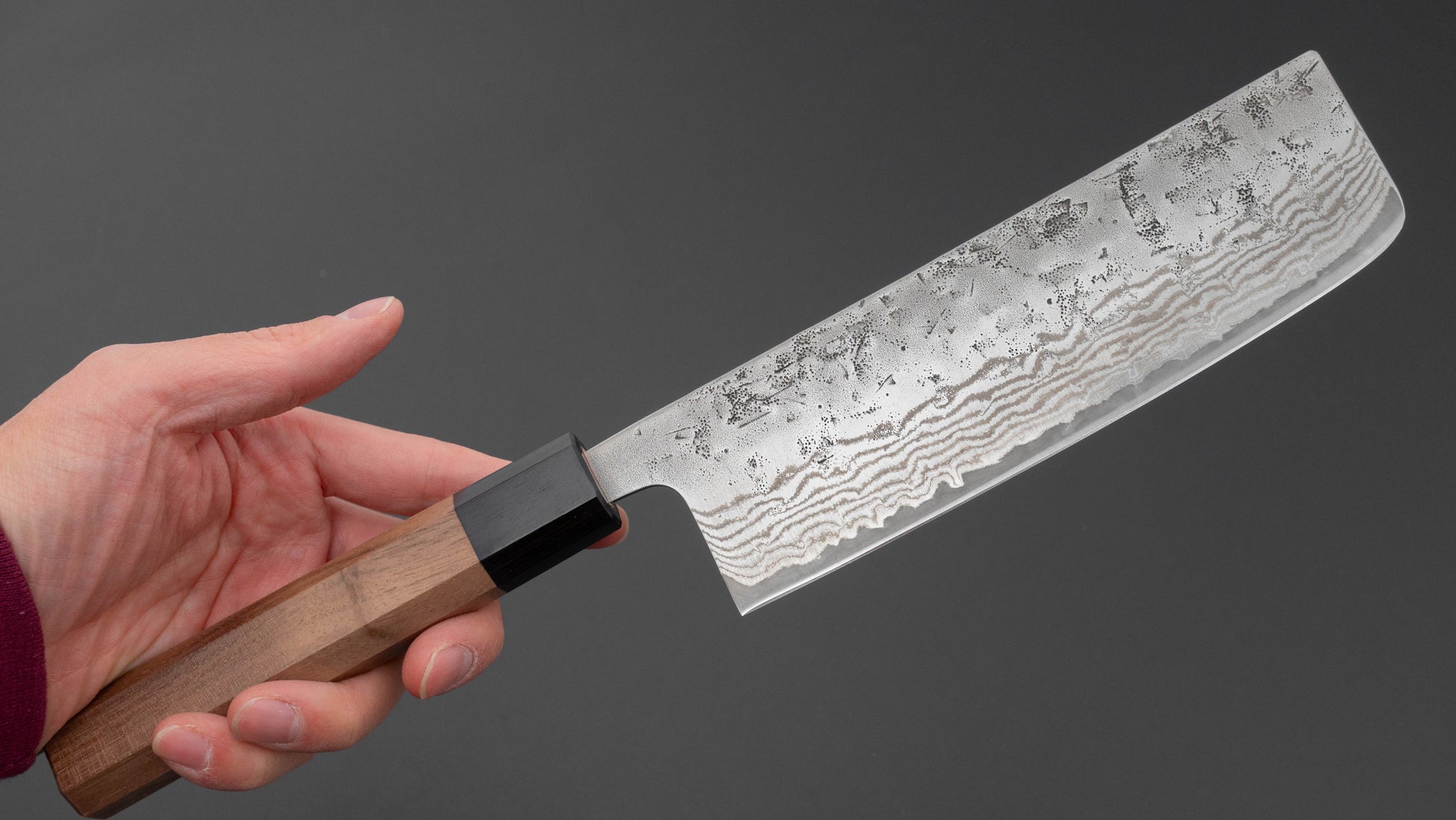 Hitohira Futana Swedish Stainless Nashiji Damascus Nakiri 165mm Walnut Handle