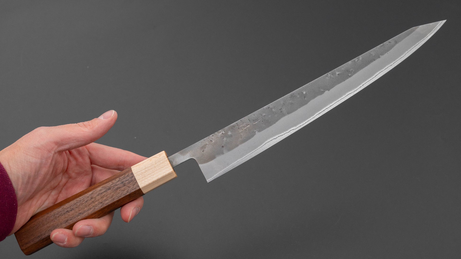 Hitohira TD Blue #2 Stainless Clad Nashiji Sujihiki 240mm Walnut Handle