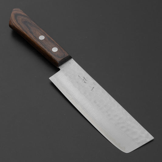 Hitohira NM V10 Tsuchime Damascus Nakiri 130mm Brown Pakka Handle (No Bolster)
